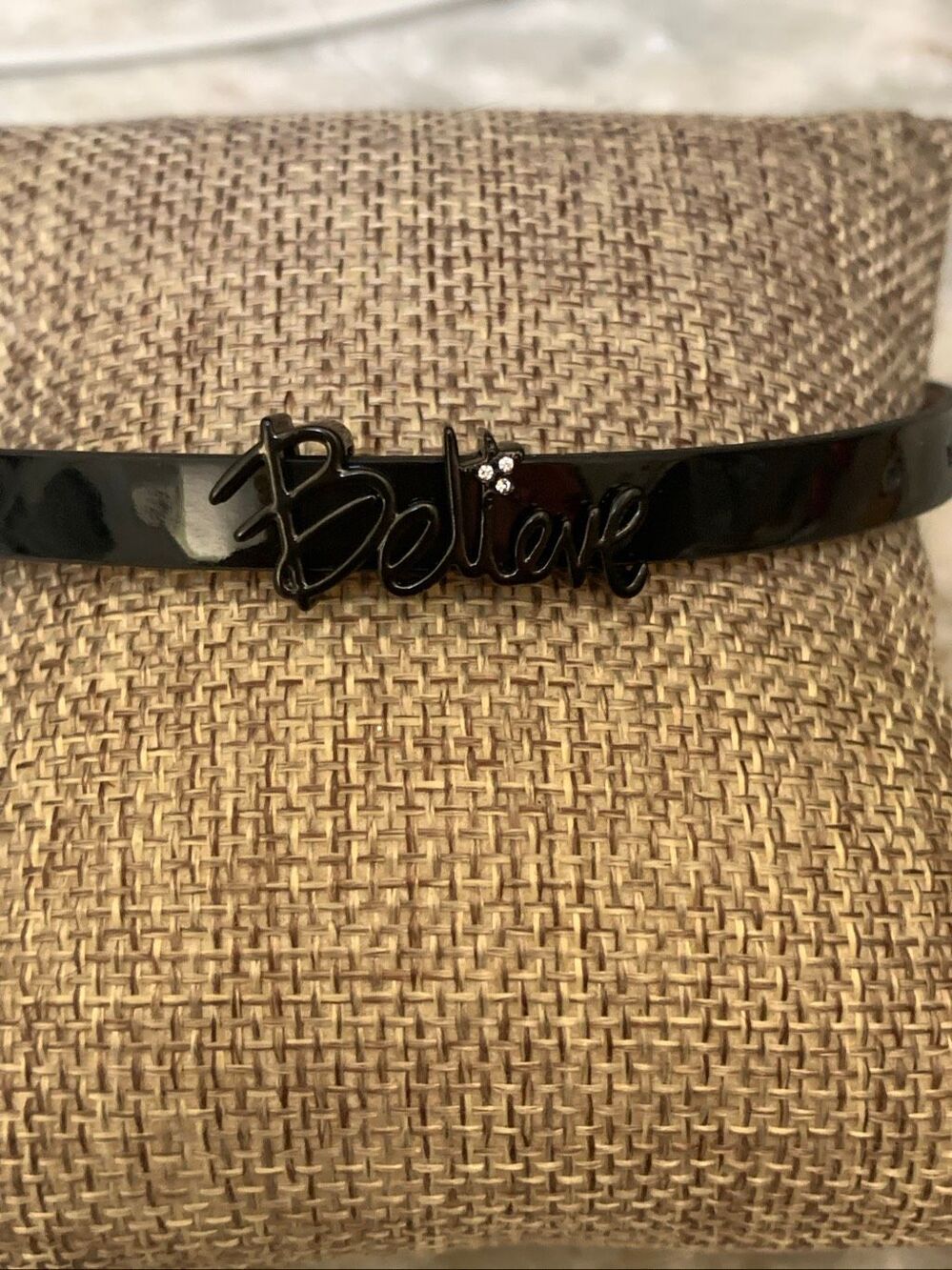 Origami Owl Black Patent Leather Bracelet Band with Believe Slide #inspire